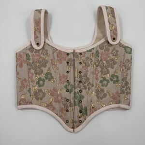 French Meadows Floral Tapestry Corset Stays Bodice Pink Gold Renaissance PNW
